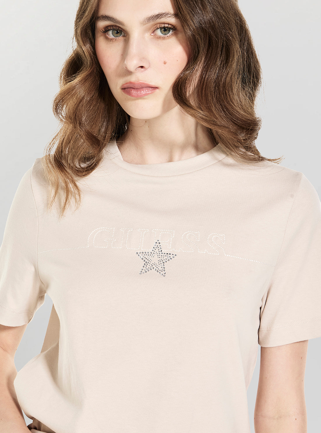 GUESS Womens Beige Agena Active T-Shirt V6YI05K4272 Detail View