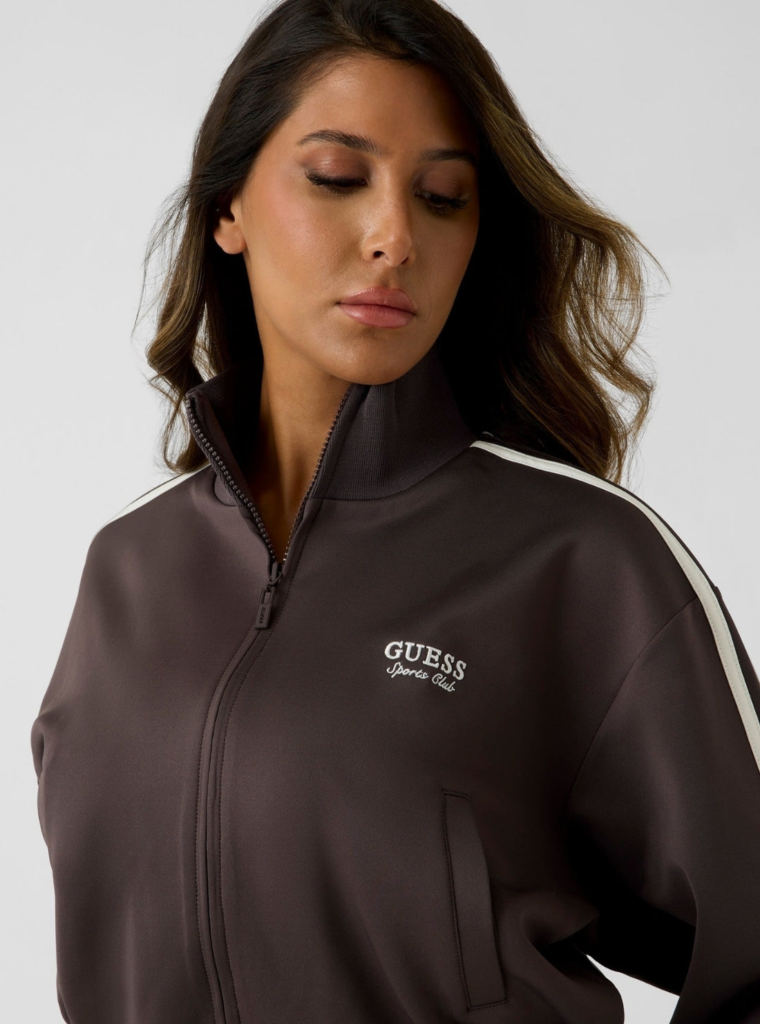 GUESS Womens Brown Hoshi Full Zip Sweatshirt V6YQ07K4287 Detail View