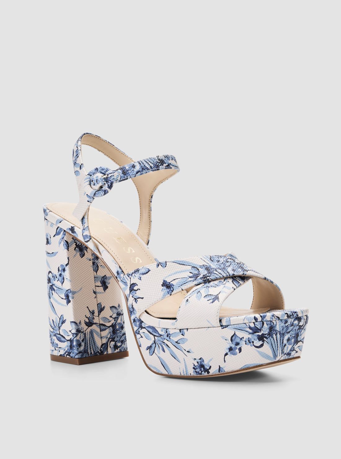 GUESS Womens Blue Floral Vallenn Platform Heels VALLENN Front Side View