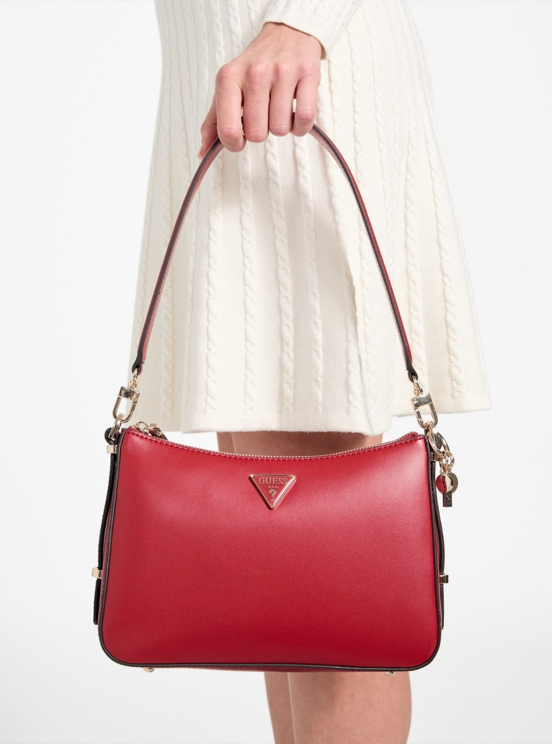 GUESS Womens Red Daryna Top Zip Shoulder Bag VG720818 Model View