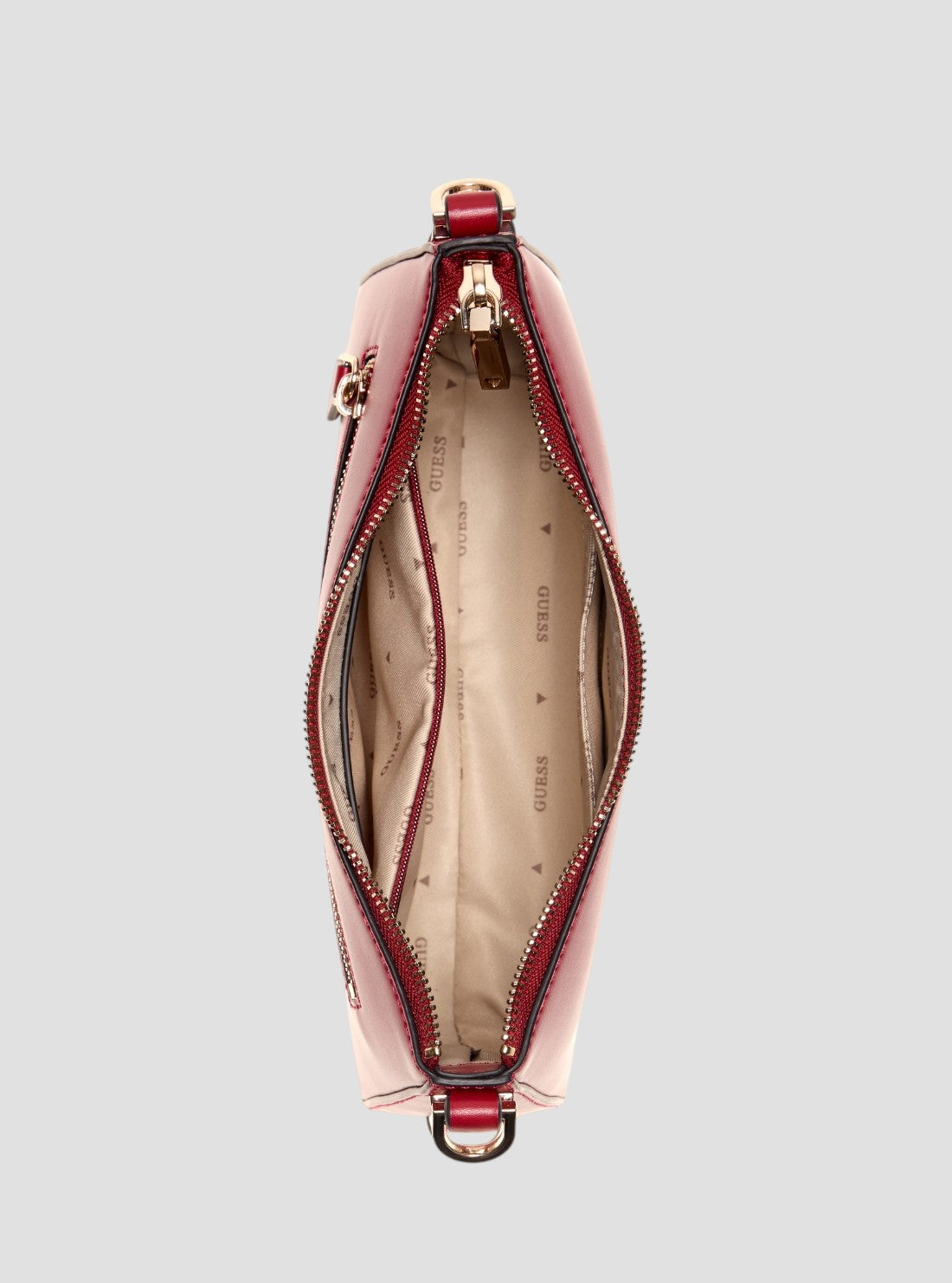GUESS Womens Red Daryna Top Zip Shoulder Bag VG720818 Inside View
