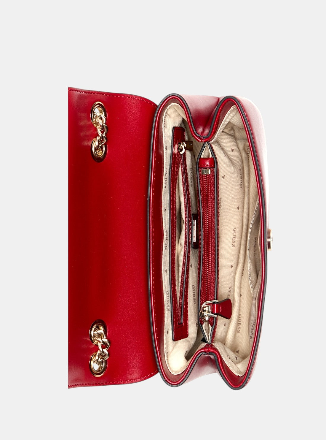 GUESS Womens Red Daryna Convertible Crossbody Flap Bag VG720820 Inside View