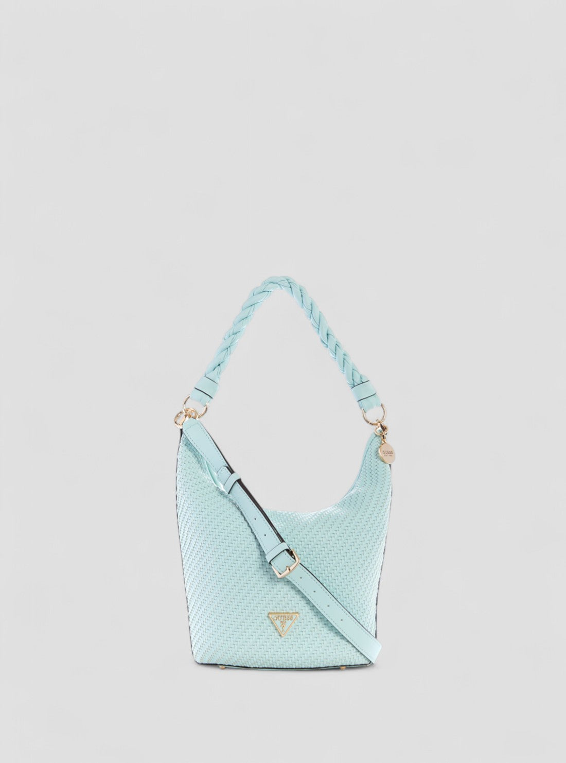 GUESS Womens Green Woven Hassie Bucket Hobo Satchel VG839702 Front View