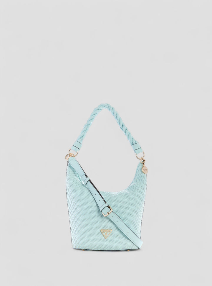 GUESS Womens Green Woven Hassie Bucket Hobo Satchel VG839702 Front View
