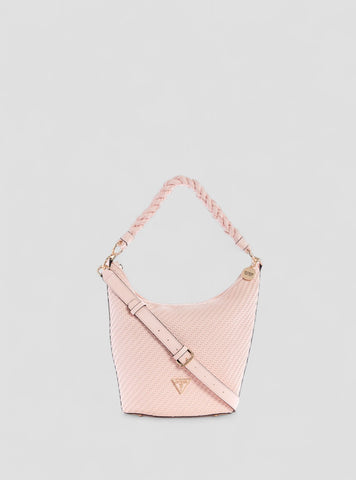 GUESS Womens Pink Woven Hassie Bucket Hobo Satchel VG839702 Front View