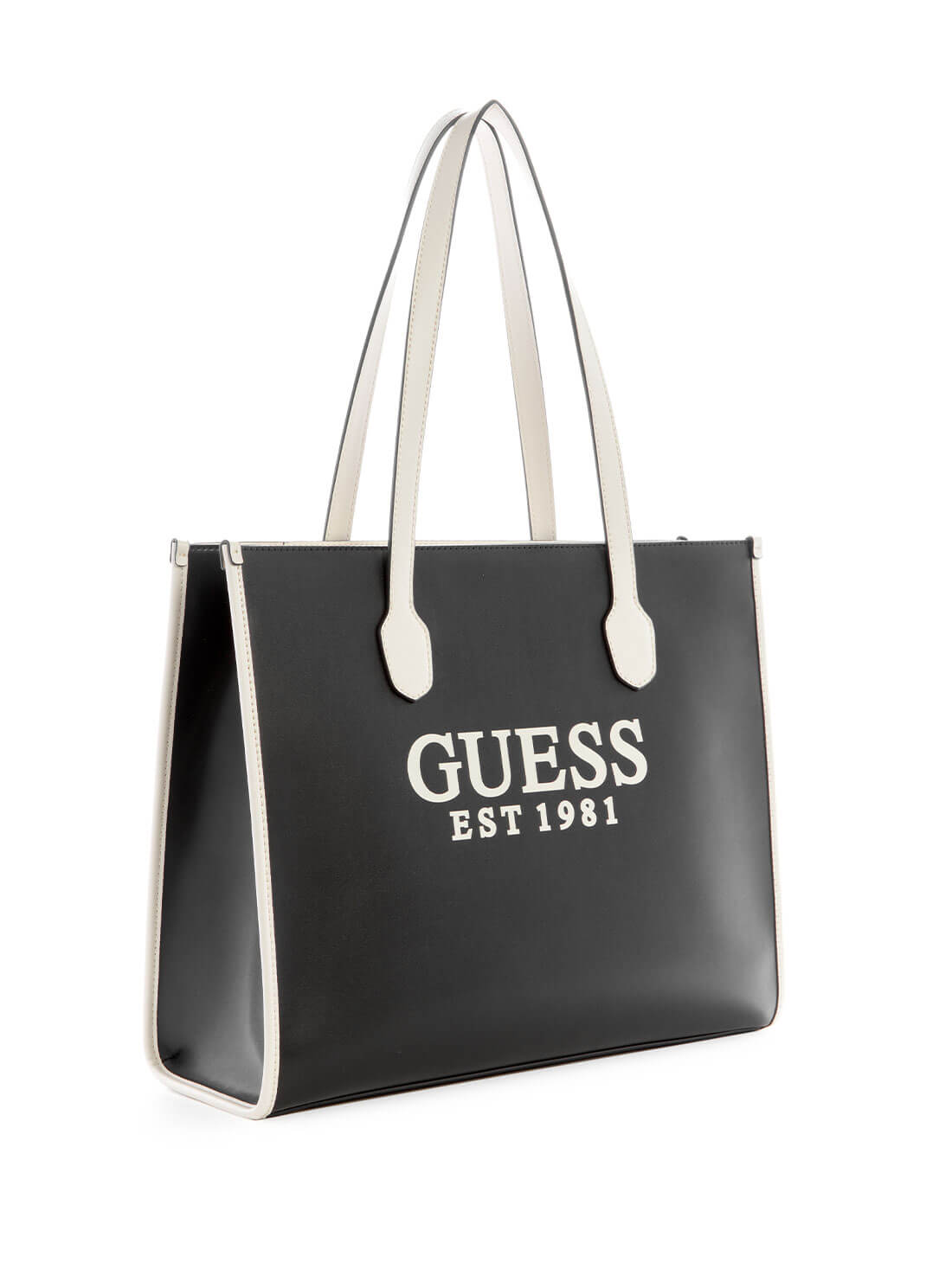 Black and White Logo Silvana Tote Bag | GUESS Women's Handbags | side view