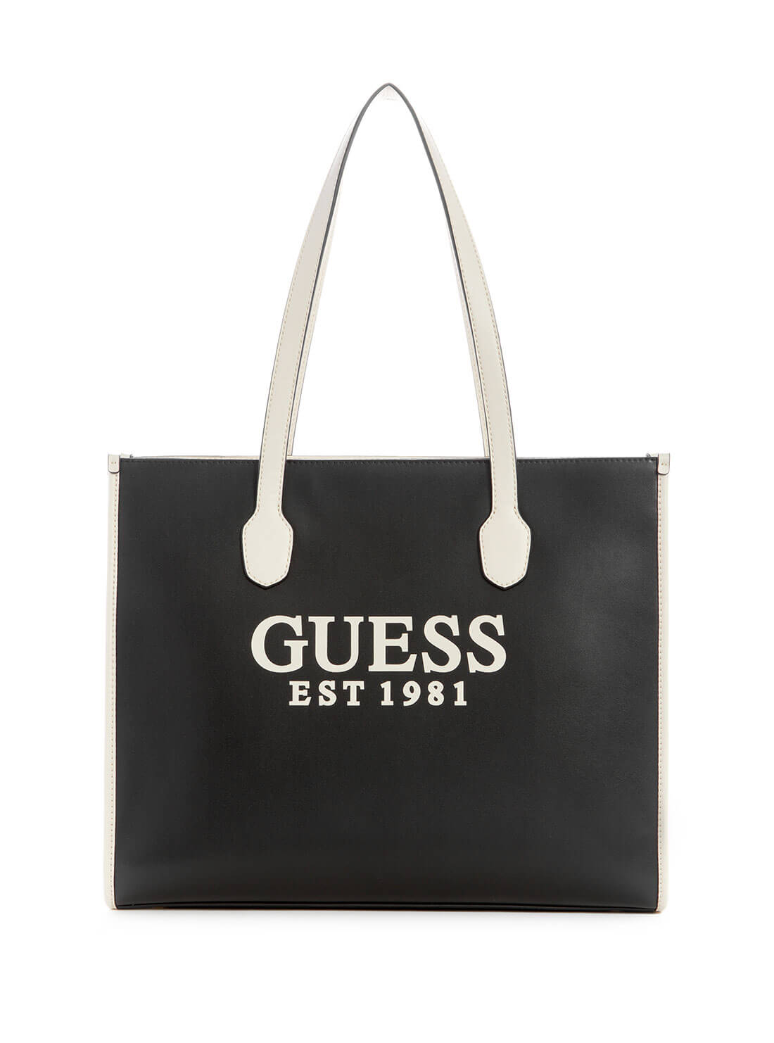 Black and White Logo Silvana Tote Bag | GUESS Women's Handbags | front view