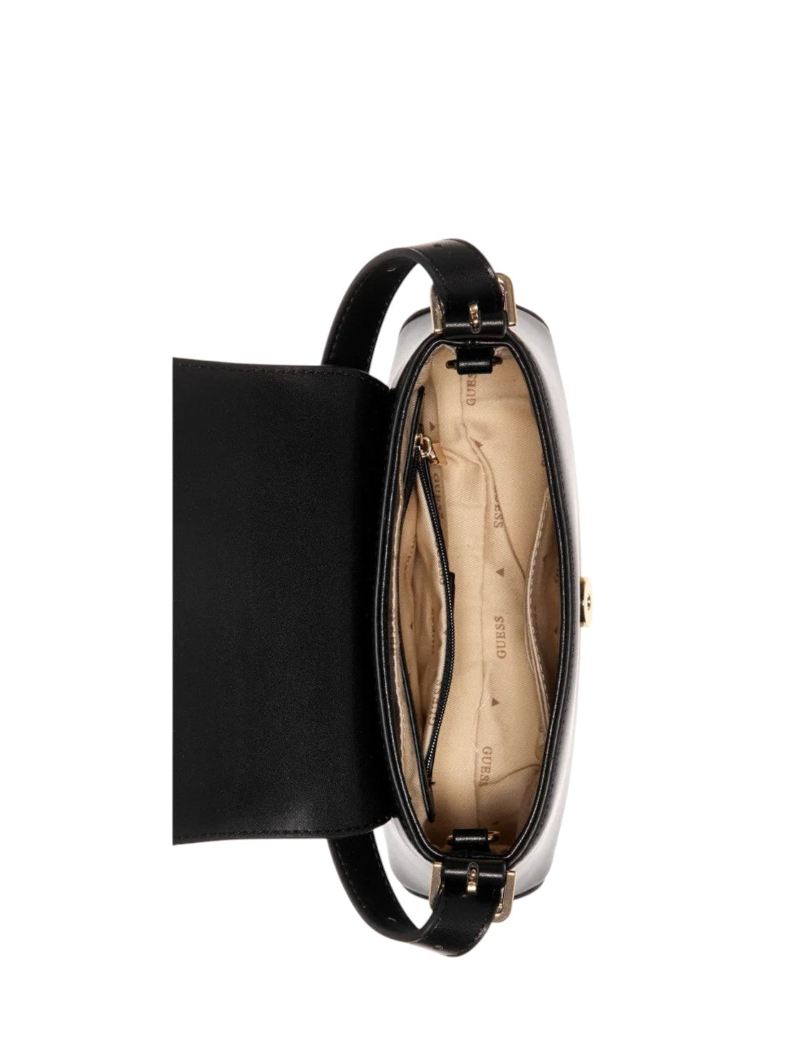 GUESS Black Desideria Mini Flap Shoulder Bag VG874378 Inside View