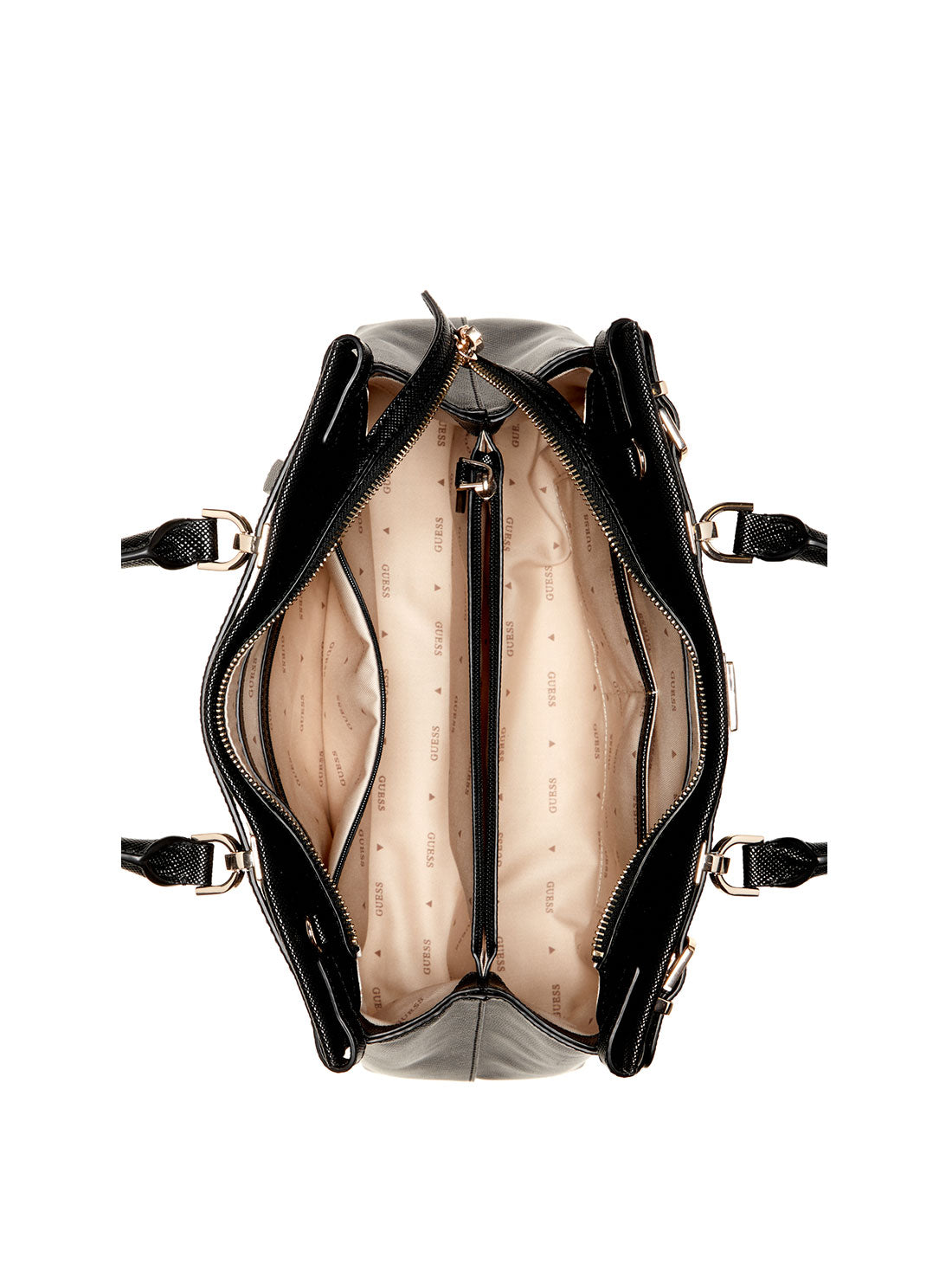 GUESS Black Levante Luxury Satchel Bag inside view