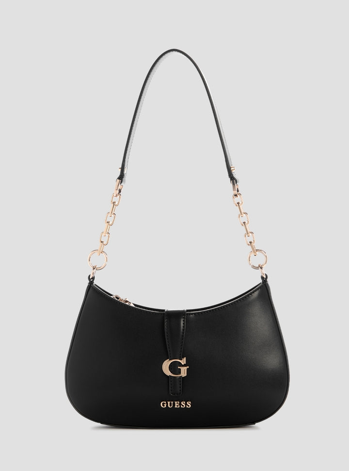GUESS Womens Black Carrie Top Zip Shoulder Bag VG989618 Front View