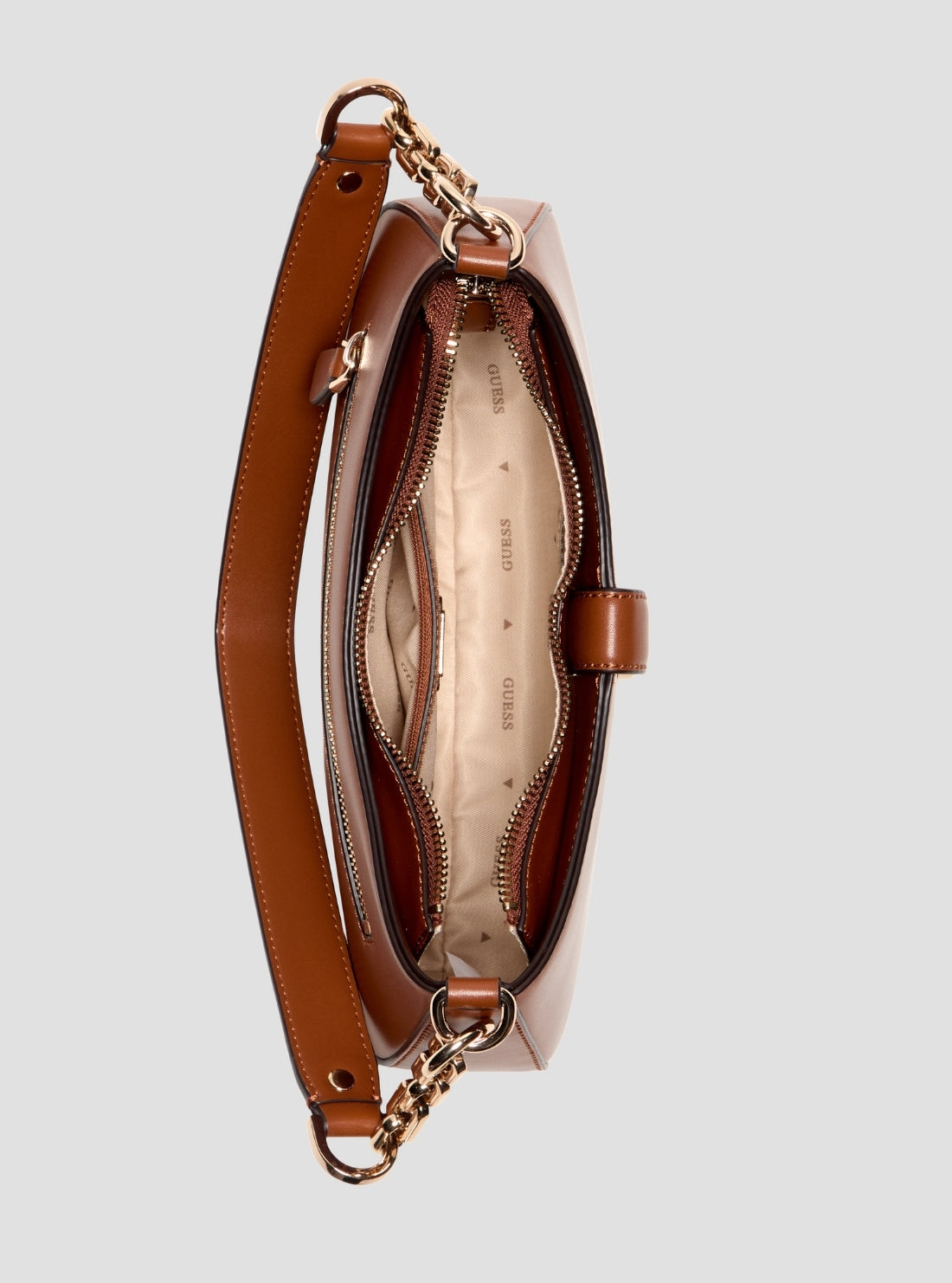 GUESS Womens Brown Carrie Top Zip Shoulder Bag VG989618 Front Side Inside View
