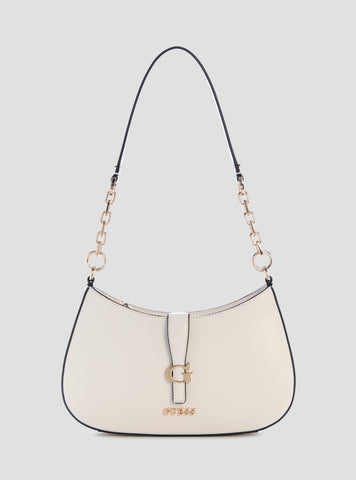 GUESS Womens White Carrie Top Zip Shoulder Bag VG989618 Front View