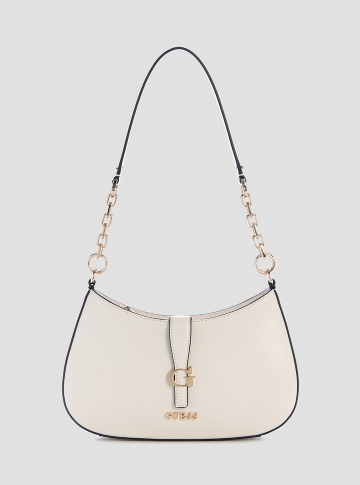 GUESS Womens White Carrie Top Zip Shoulder Bag VG989618 Front View