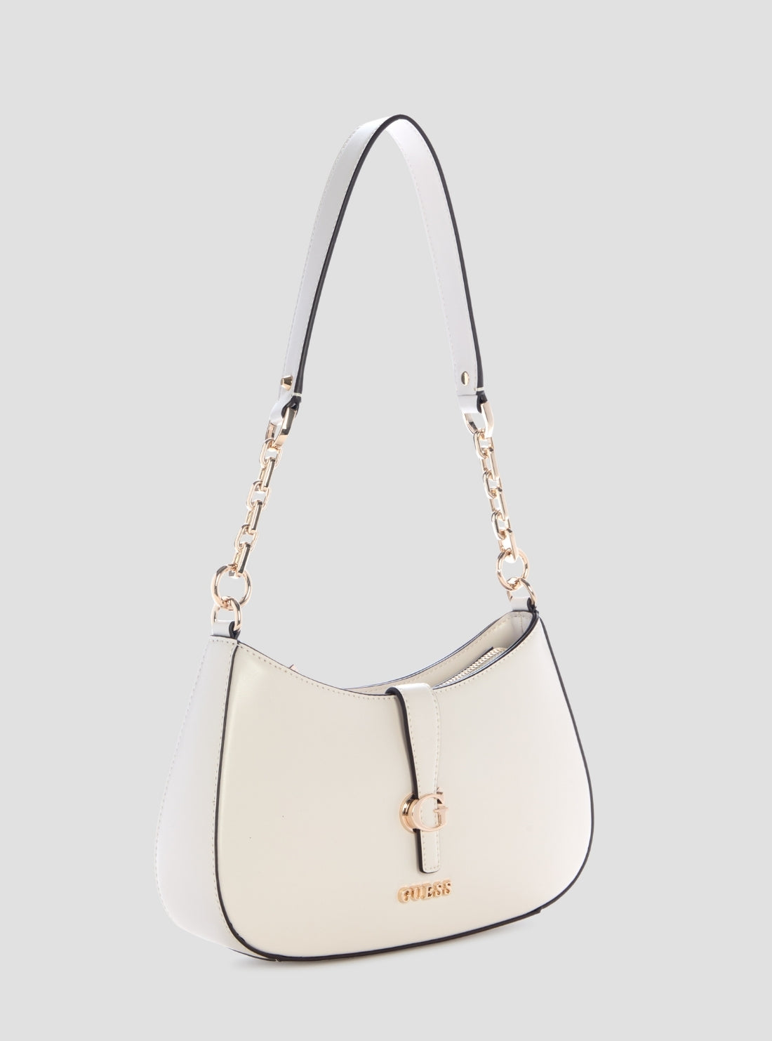 GUESS Womens White Carrie Top Zip Shoulder Bag VG989618 Front Side View