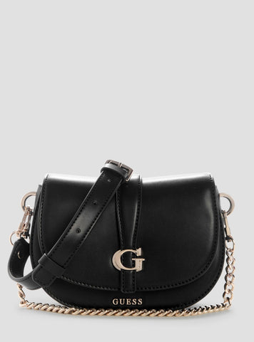 GUESS Womens Black Carrie Mini Flap Crossbody Bag VG989678 Front View