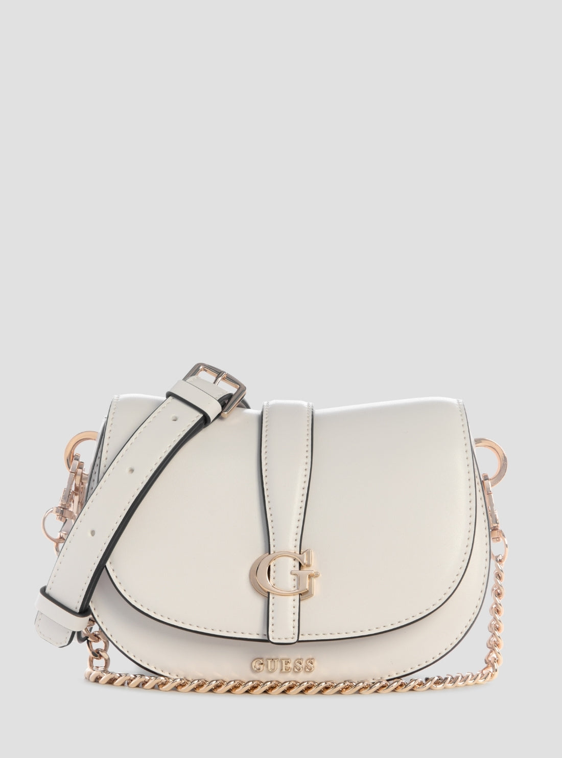 GUESS Womens White Carrie Mini Flap Crossbody Bag VG989678 Front View