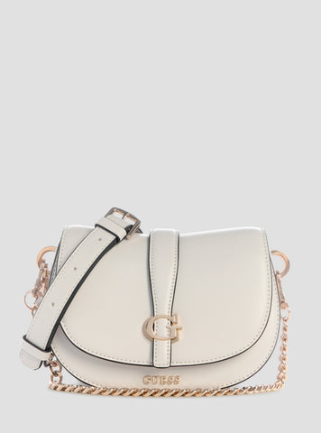 GUESS Womens White Carrie Mini Flap Crossbody Bag VG989678 Front View