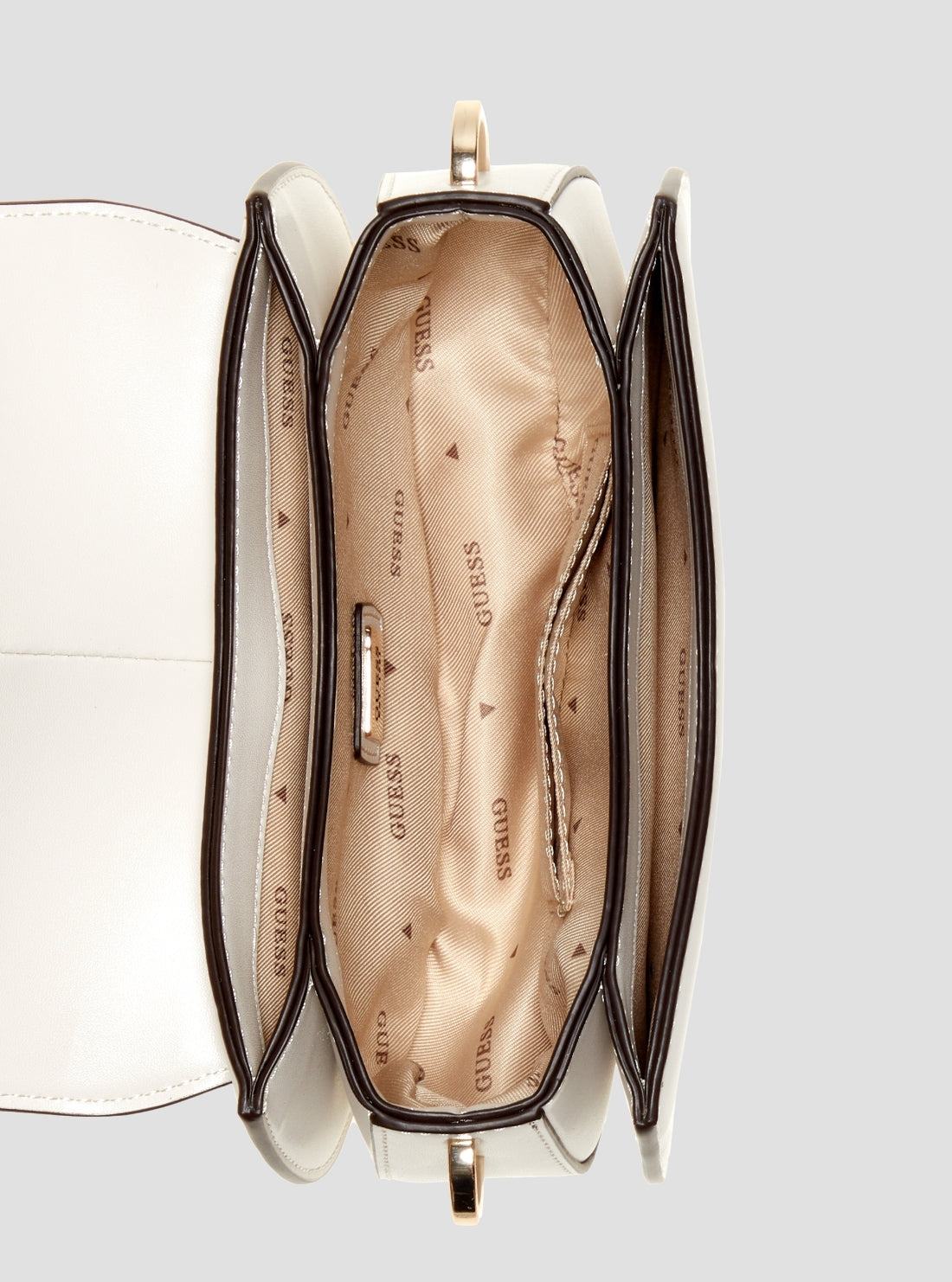 GUESS Womens White Carrie Mini Flap Crossbody Bag VG989678 Inside View