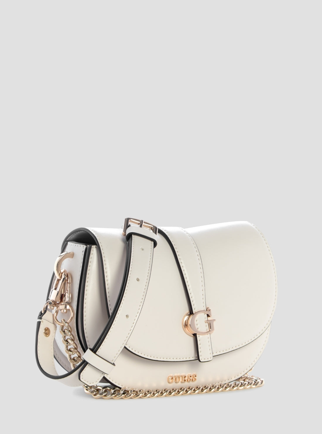 GUESS Womens White Carrie Mini Flap Crossbody Bag VG989678 Front Side View