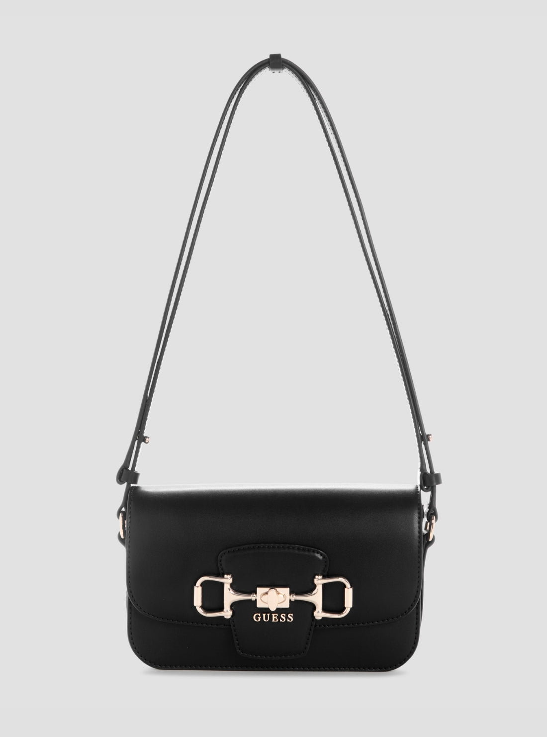 GUESS Womens Black Janie Convertible Crossbody Flap Bag VG991021 Front View
