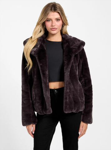 GUESS Womens Brown Sophy Faux-Fur Jacket W0BL0NWDCH0 Front View
