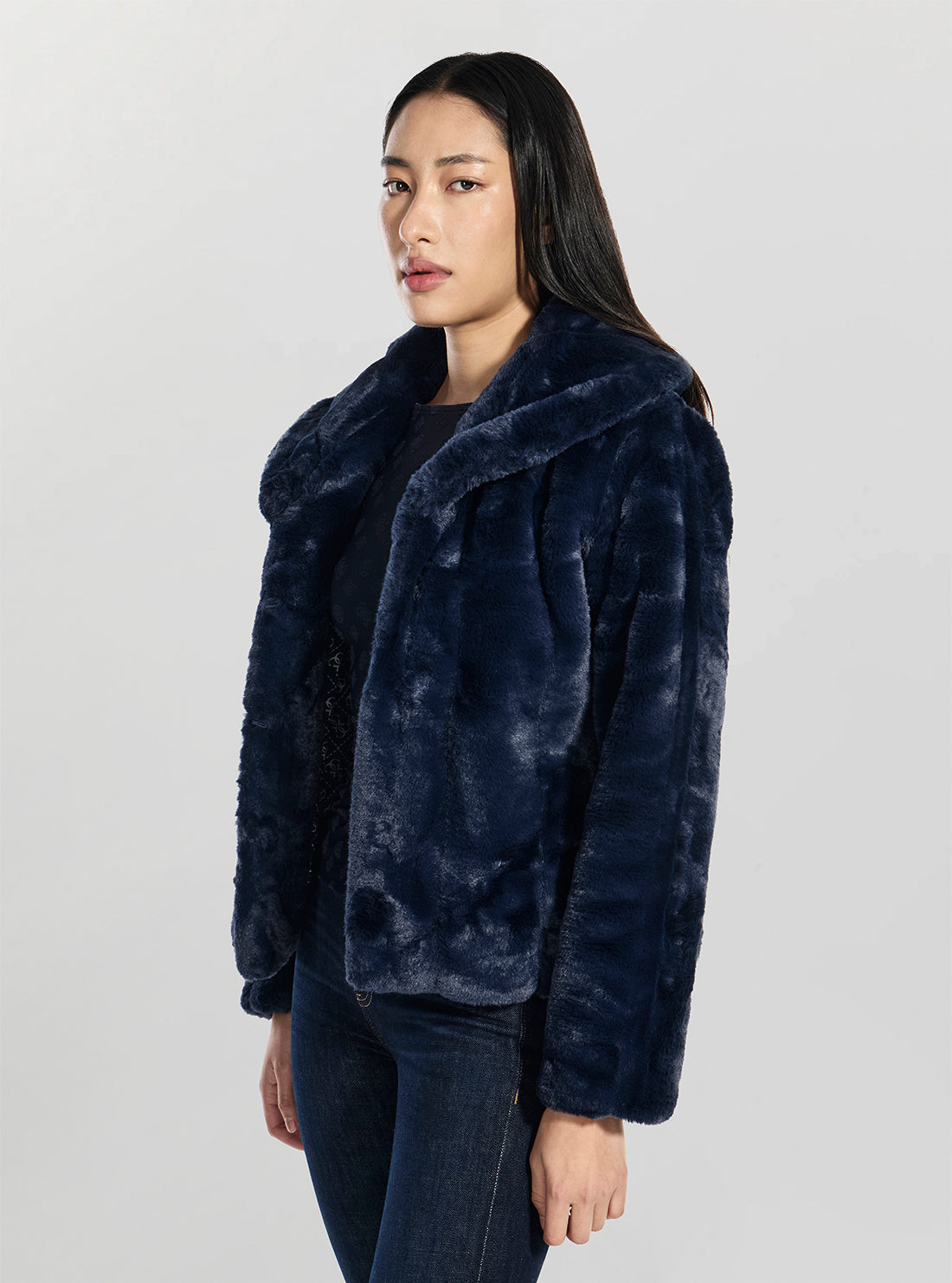 GUESS Womens Blue Sophy Faux Fur Jacket W0BL0NWDCH0 Side View