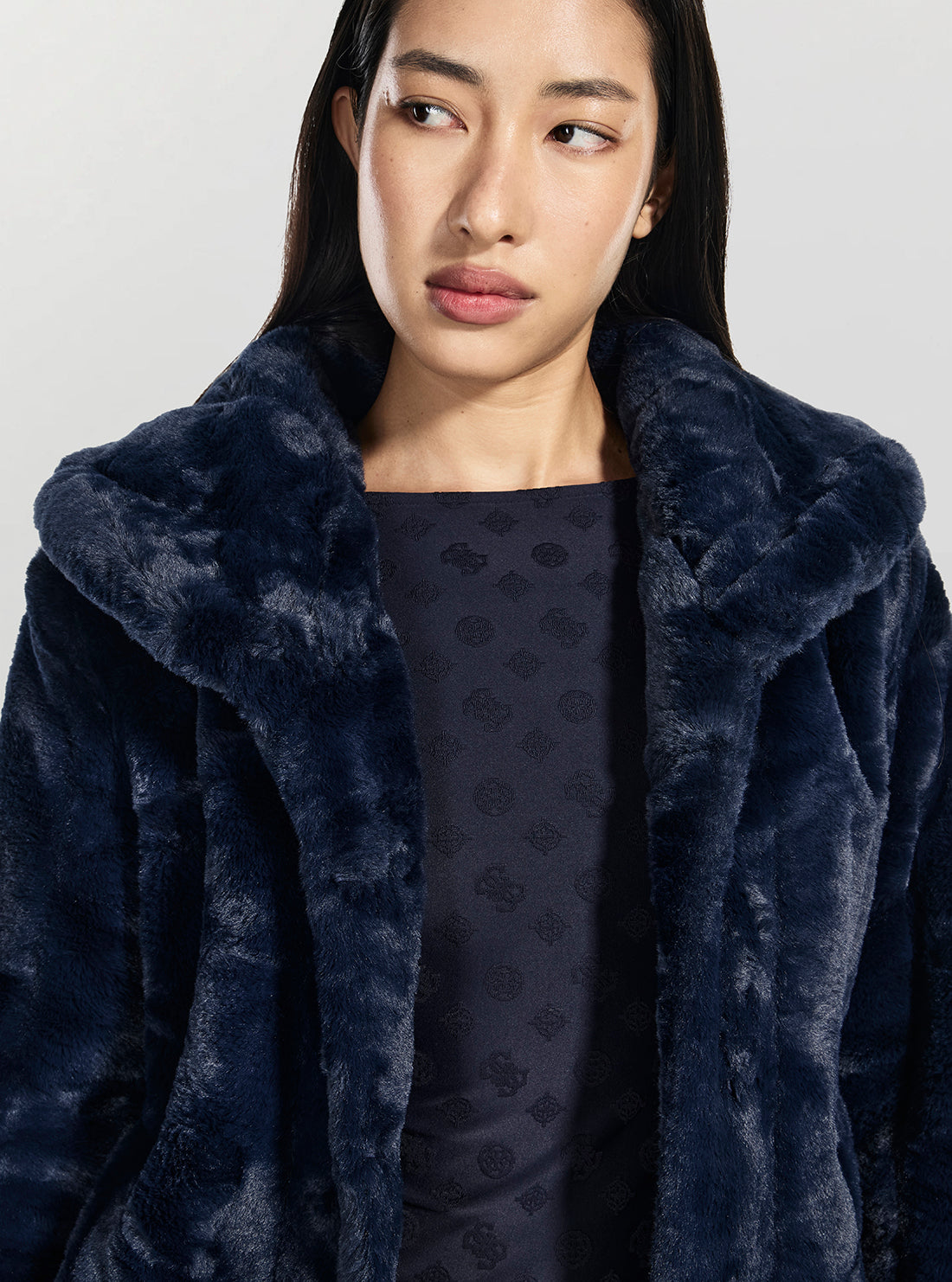 GUESS Womens Blue Sophy Faux Fur Jacket W0BL0NWDCH0 Detail View