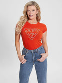 Fire Red Rhinestone Logo T-Shirt | GUESS Women's Apparel | front view