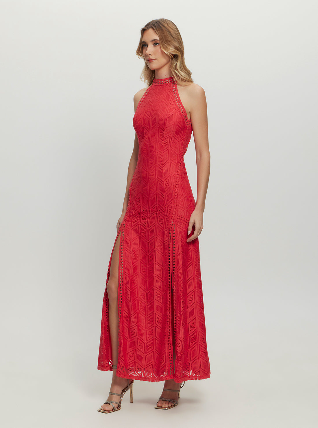 Red Breeze Geo Lace Maxi Dress