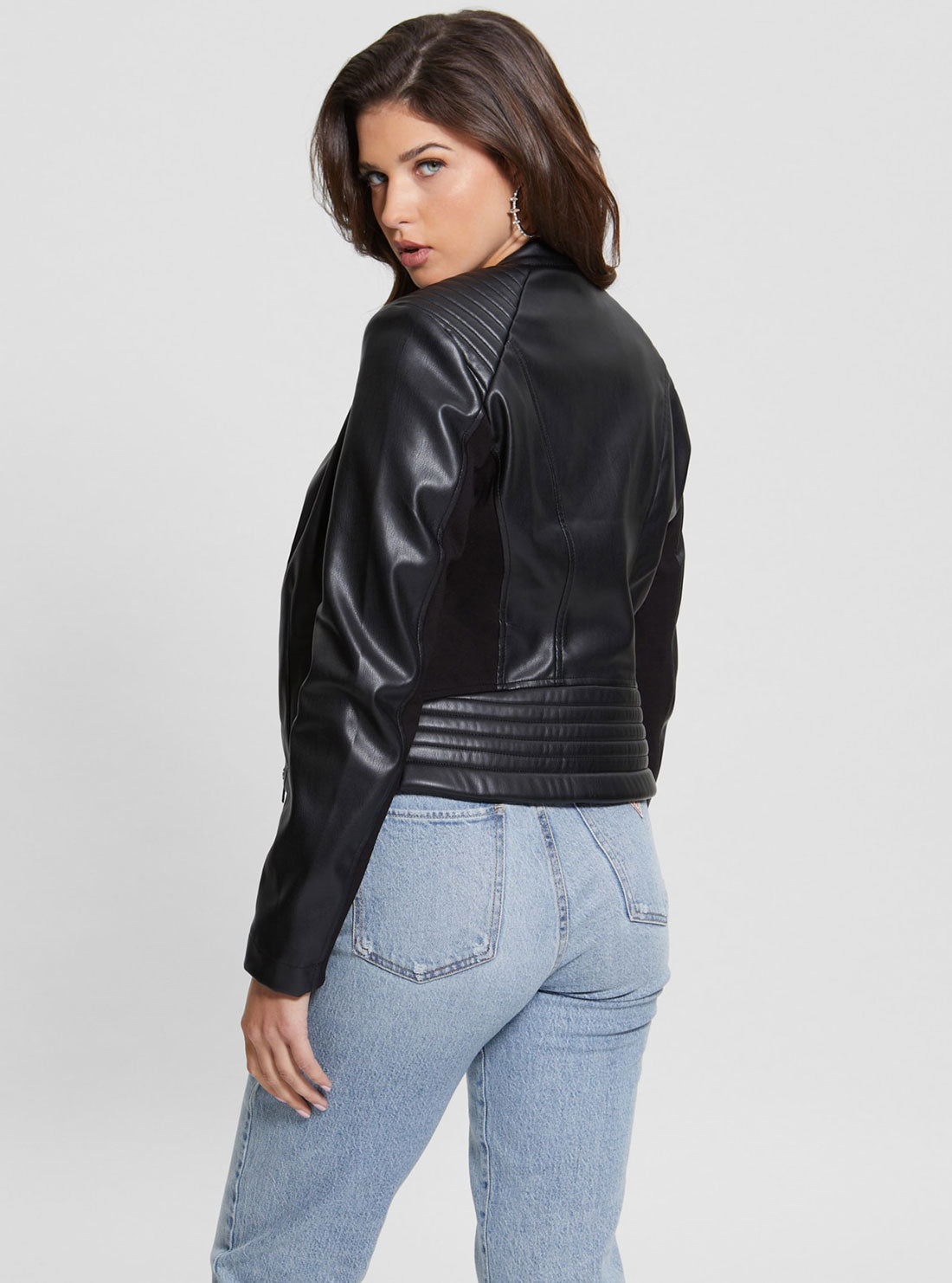 Black Fiammetta Leather Jacket | GUESS Women's Jacket | back view