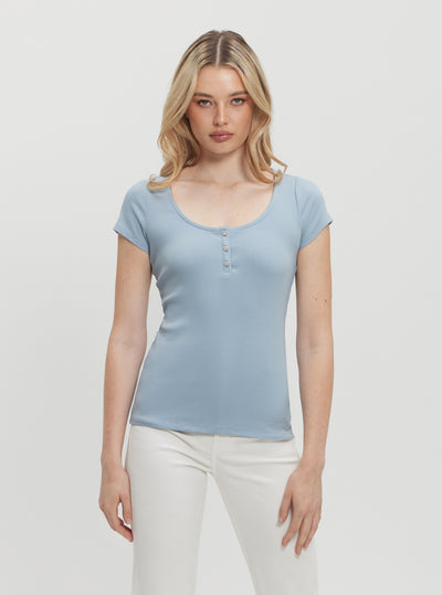 Eco Blue Karlee Jewel Henley T-Shirt