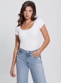 Eco White Karlee Jewel Henley T-Shirt