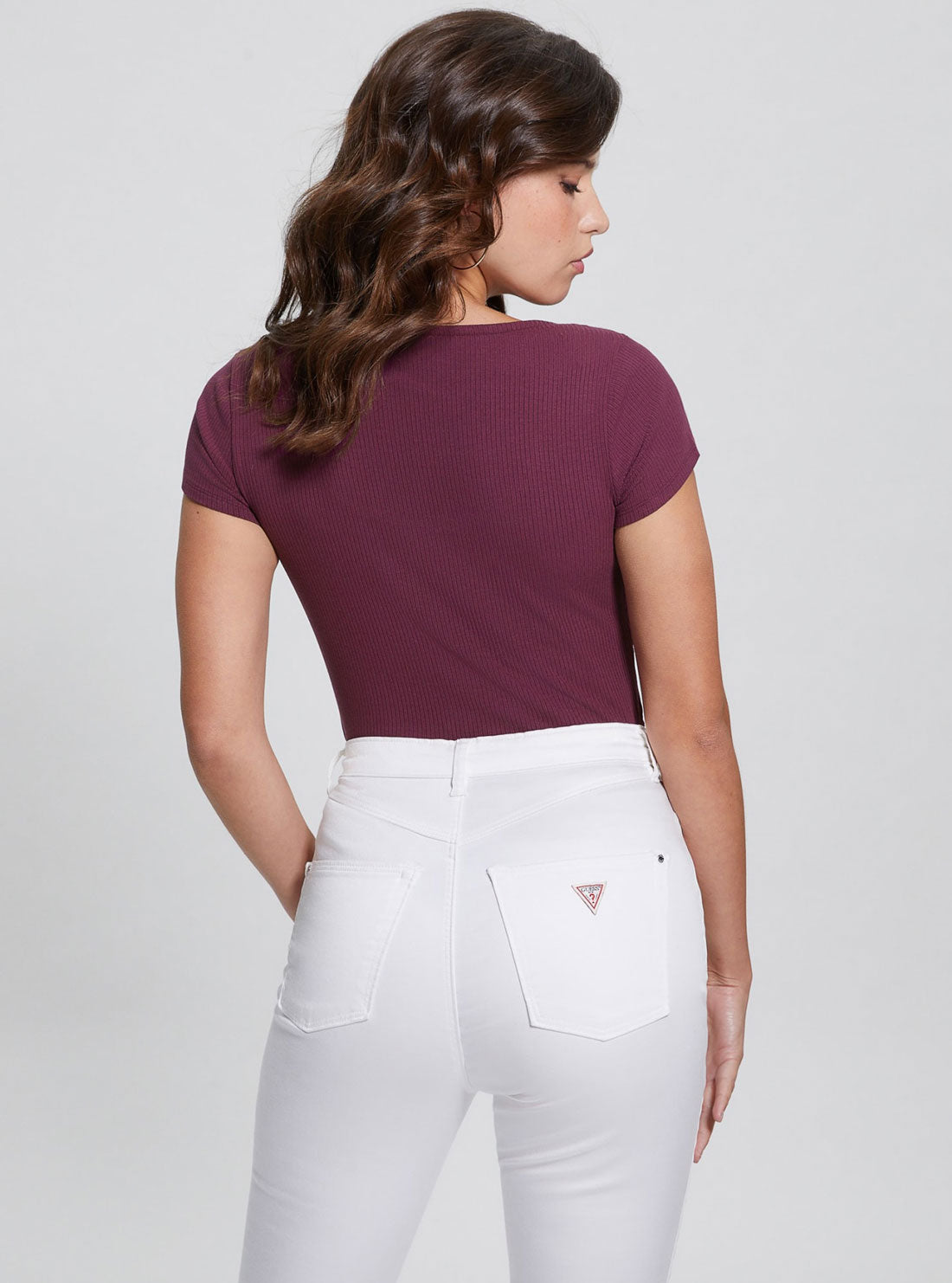 Eco Purple Karlee Jewel Henley T-Shirt | GUESS Women's Apparel | back view