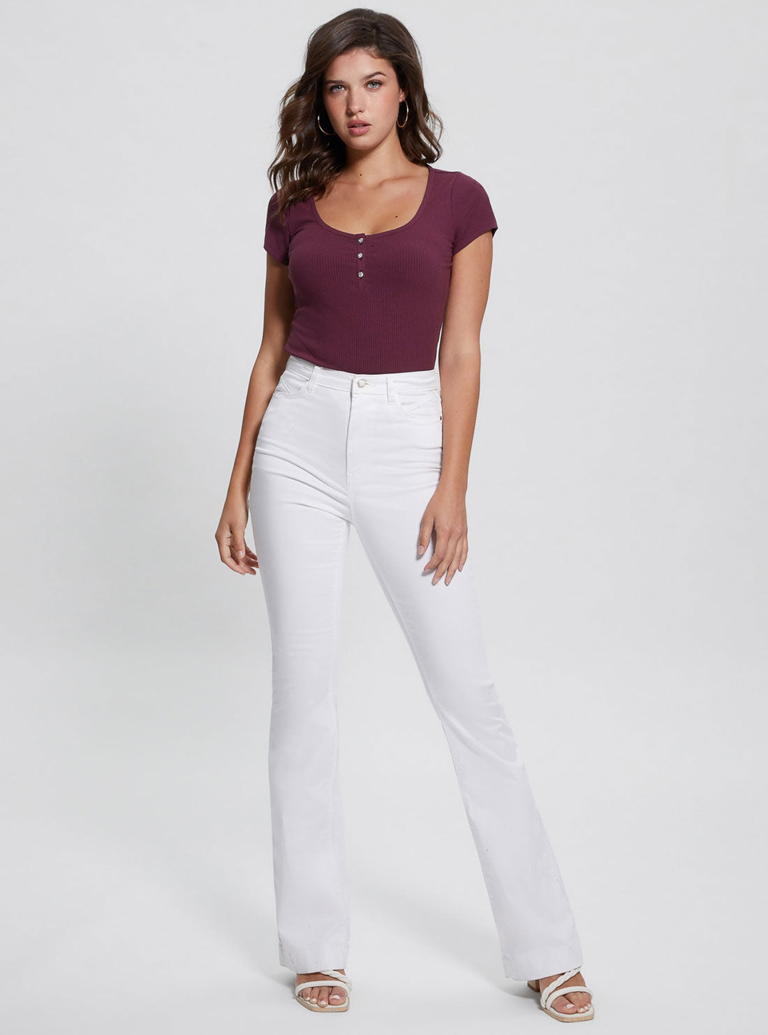 Eco Purple Karlee Jewel Henley T-Shirt | GUESS Women's Apparel | full view