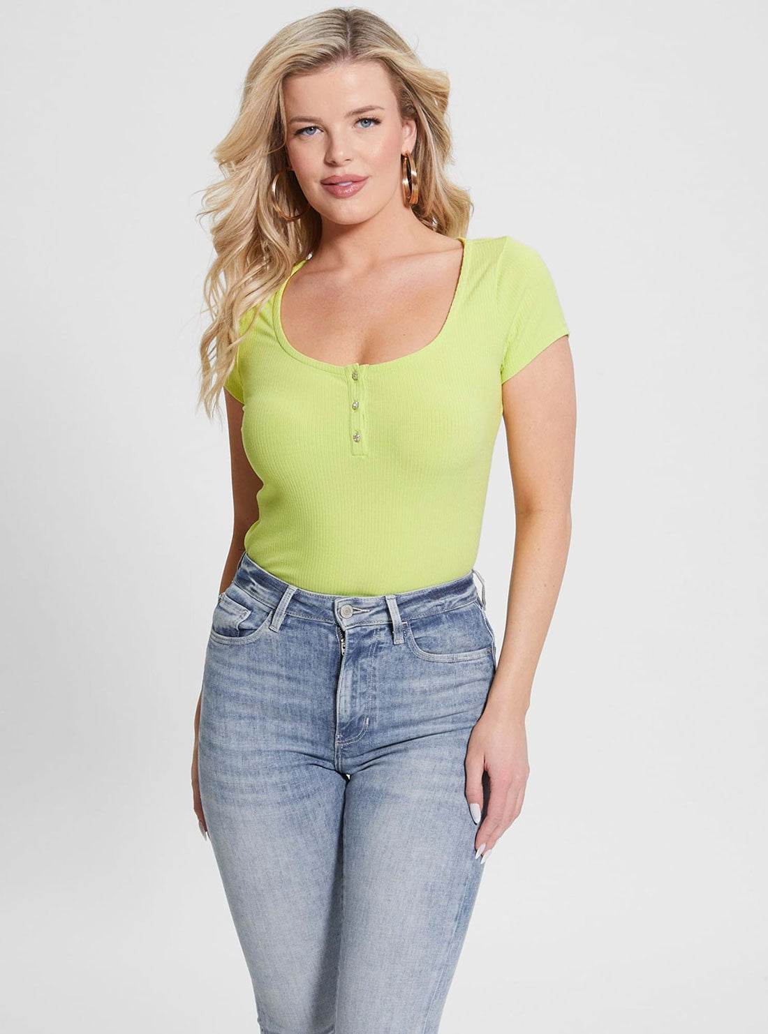 Eco Light Green Karlee Jewel Henley T-Shirt | GUESS Women's | Front view