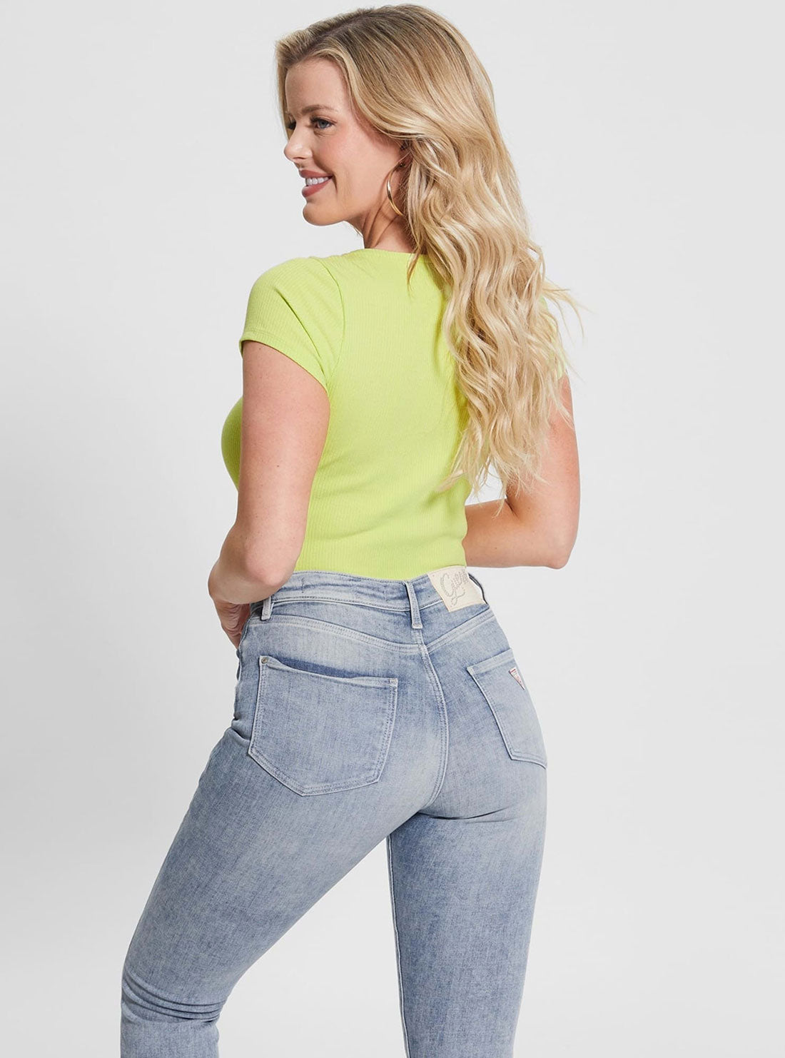 Eco Light Green Karlee Jewel Henley T-Shirt | GUESS Women's | back view