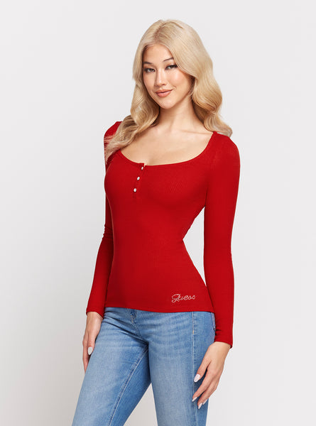 GUESS Women's Long Sleeve Wave Rib Vanessa Tank Top – Ribbed Knit Pullover In Dove White - View #2