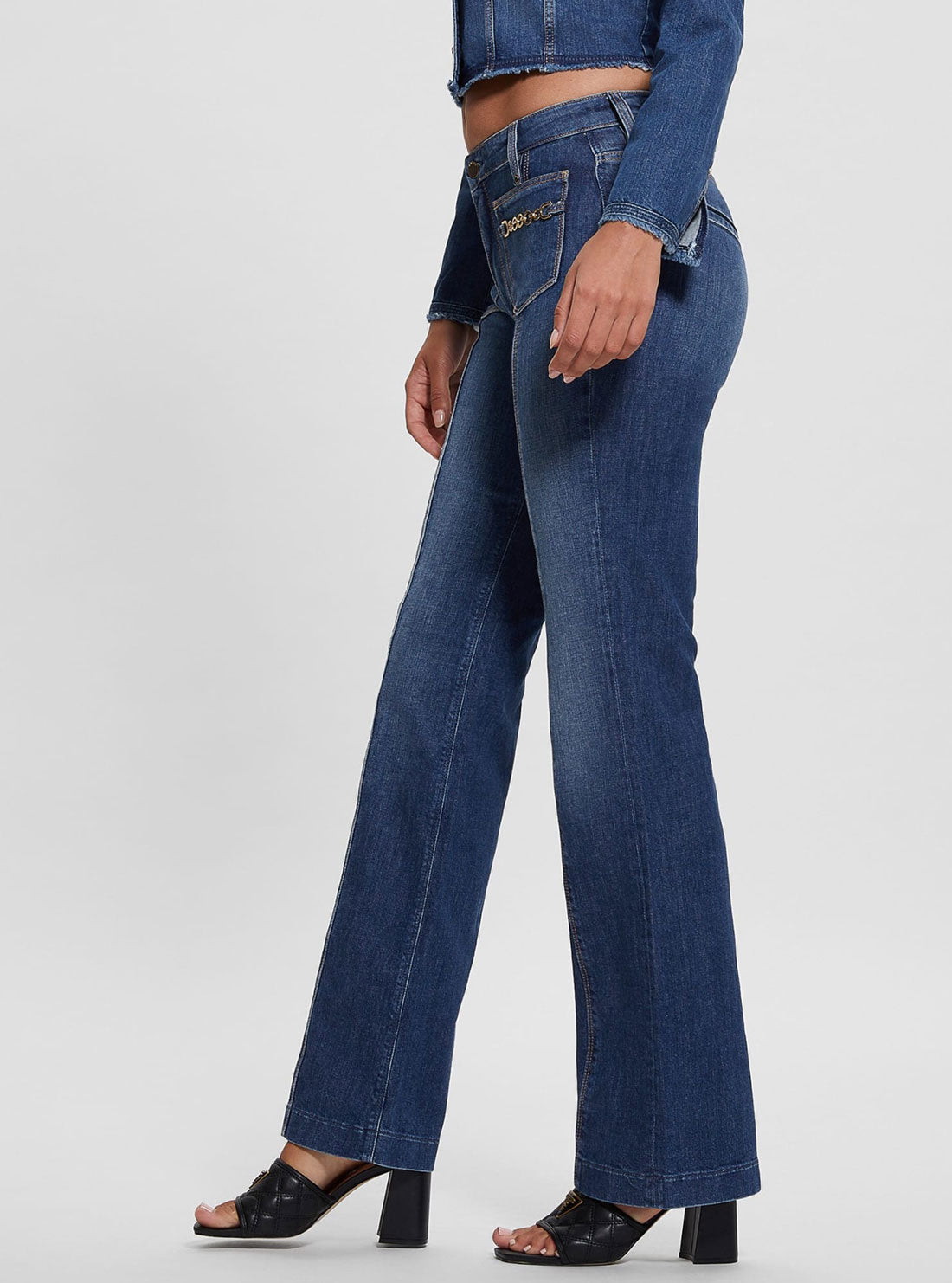 Eco Blue Chain Pocket Sexy Bootcut Denim Jeans | GUESS Women's Apparel | side view
