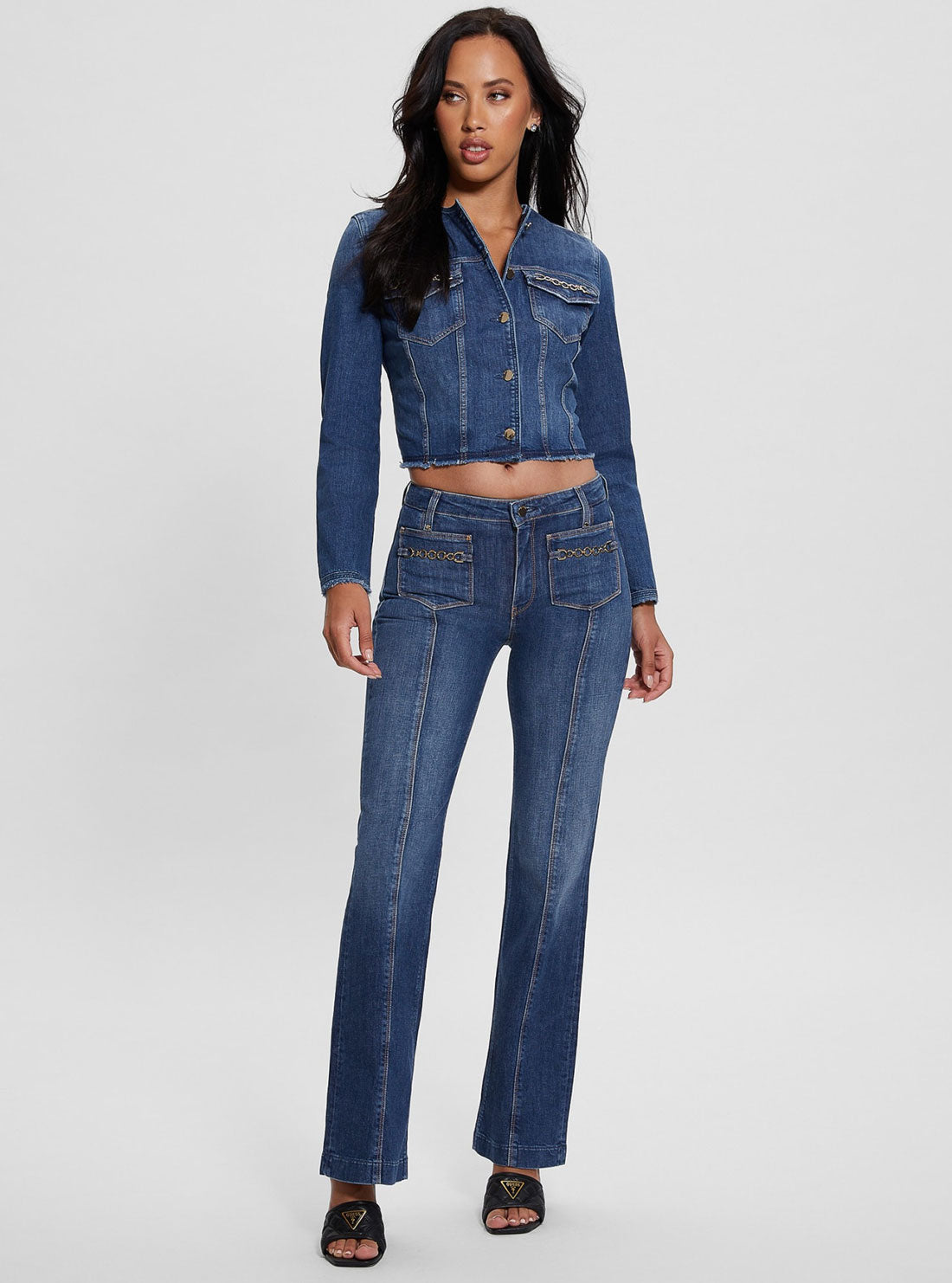 Eco Blue Chain Pocket Sexy Bootcut Denim Jeans | GUESS Women's Apparel | full view