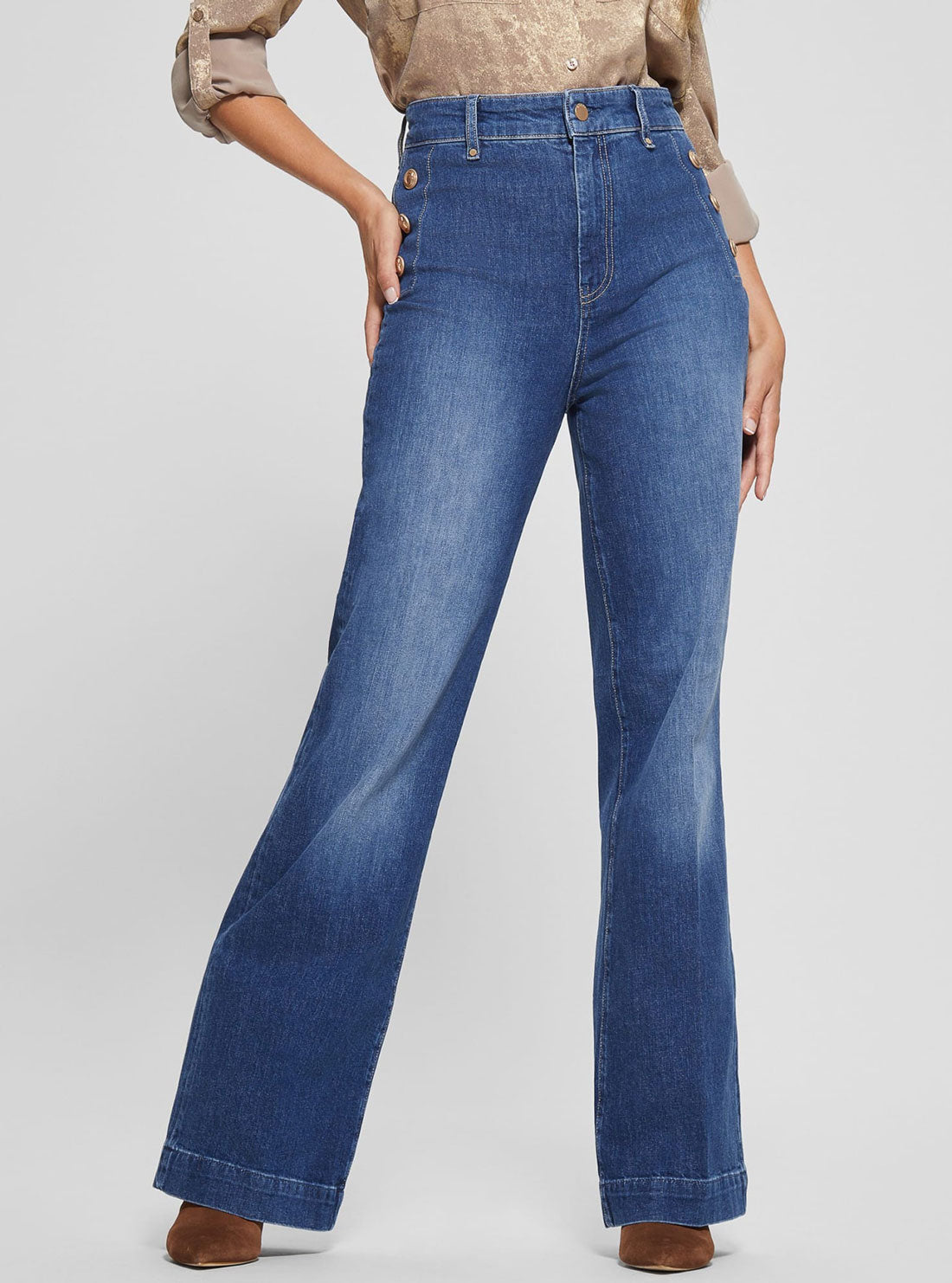Blue Faye Flare Denim Jeans | GUESS Women's Apparel | front view