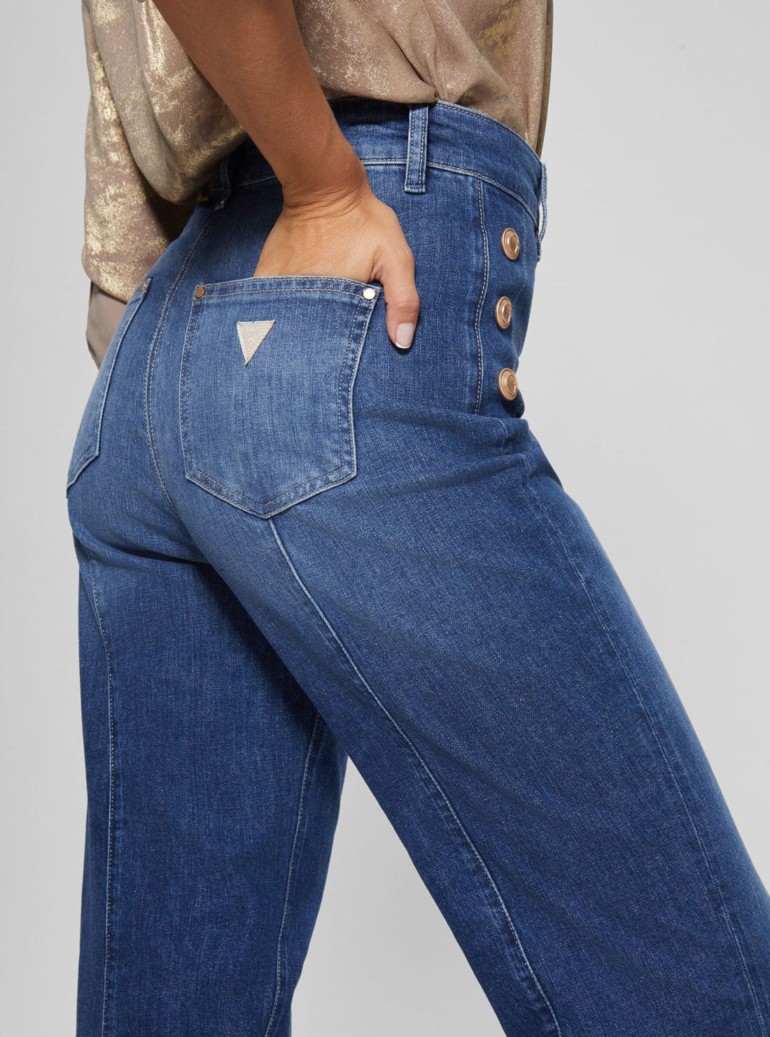 Blue Faye Flare Denim Jeans | GUESS Women's Apparel | detail view