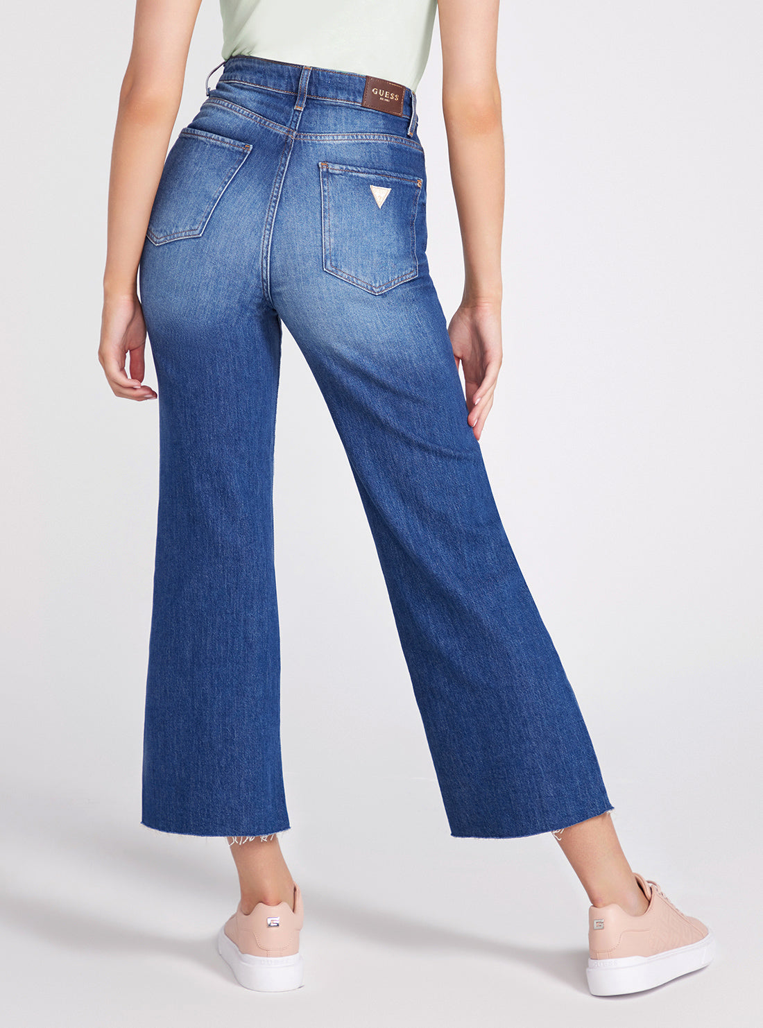High-Rise Ankle Wide Leg Denim Jeans In Feel Free Wash | GUESS Women's Denim | back view