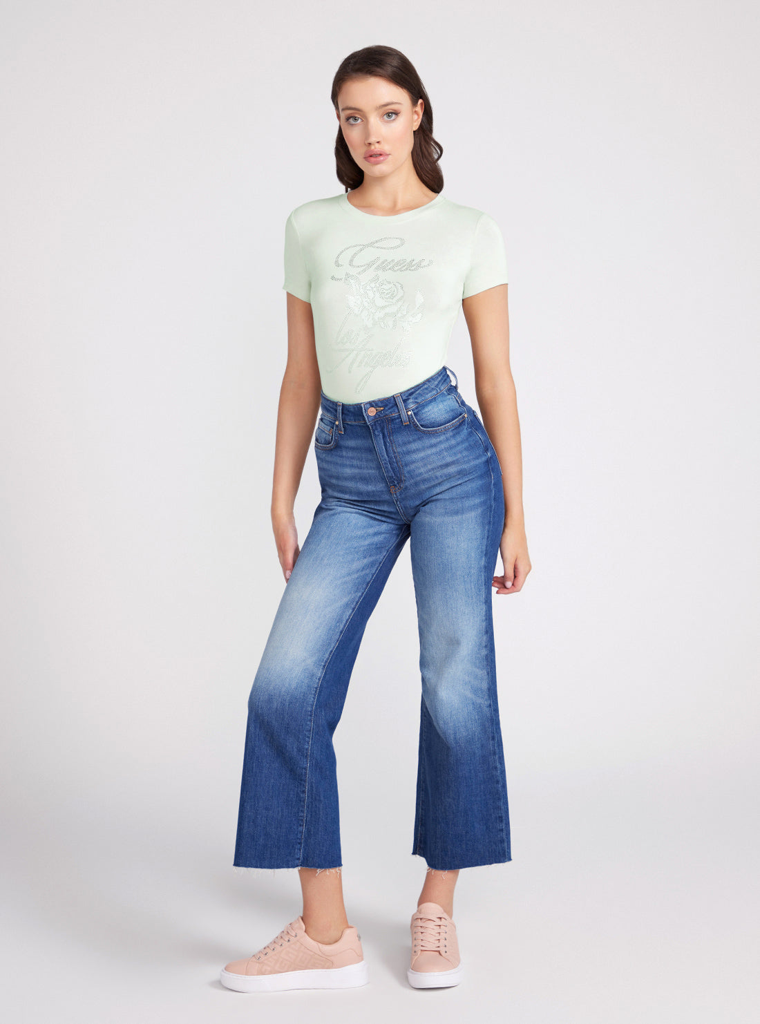 High-Rise Ankle Wide Leg Denim Jeans In Feel Free Wash | GUESS Women's Denim | full view 
