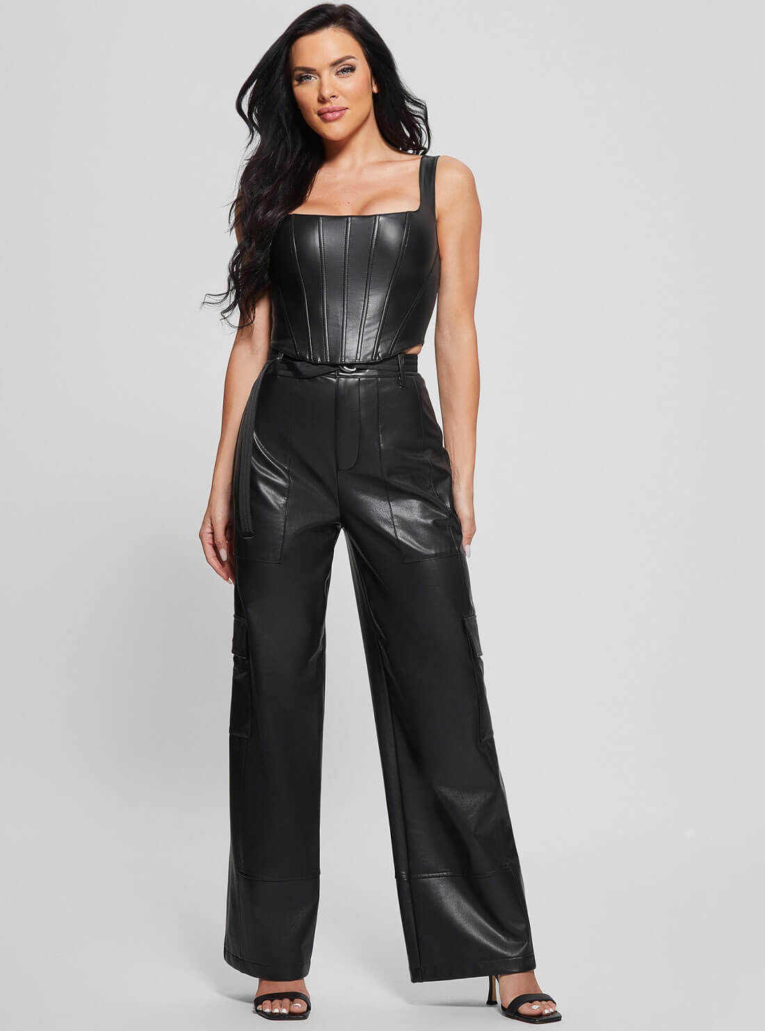 Black Gwen Leather Cargo Pants | GUESS Women's Apparel | full view