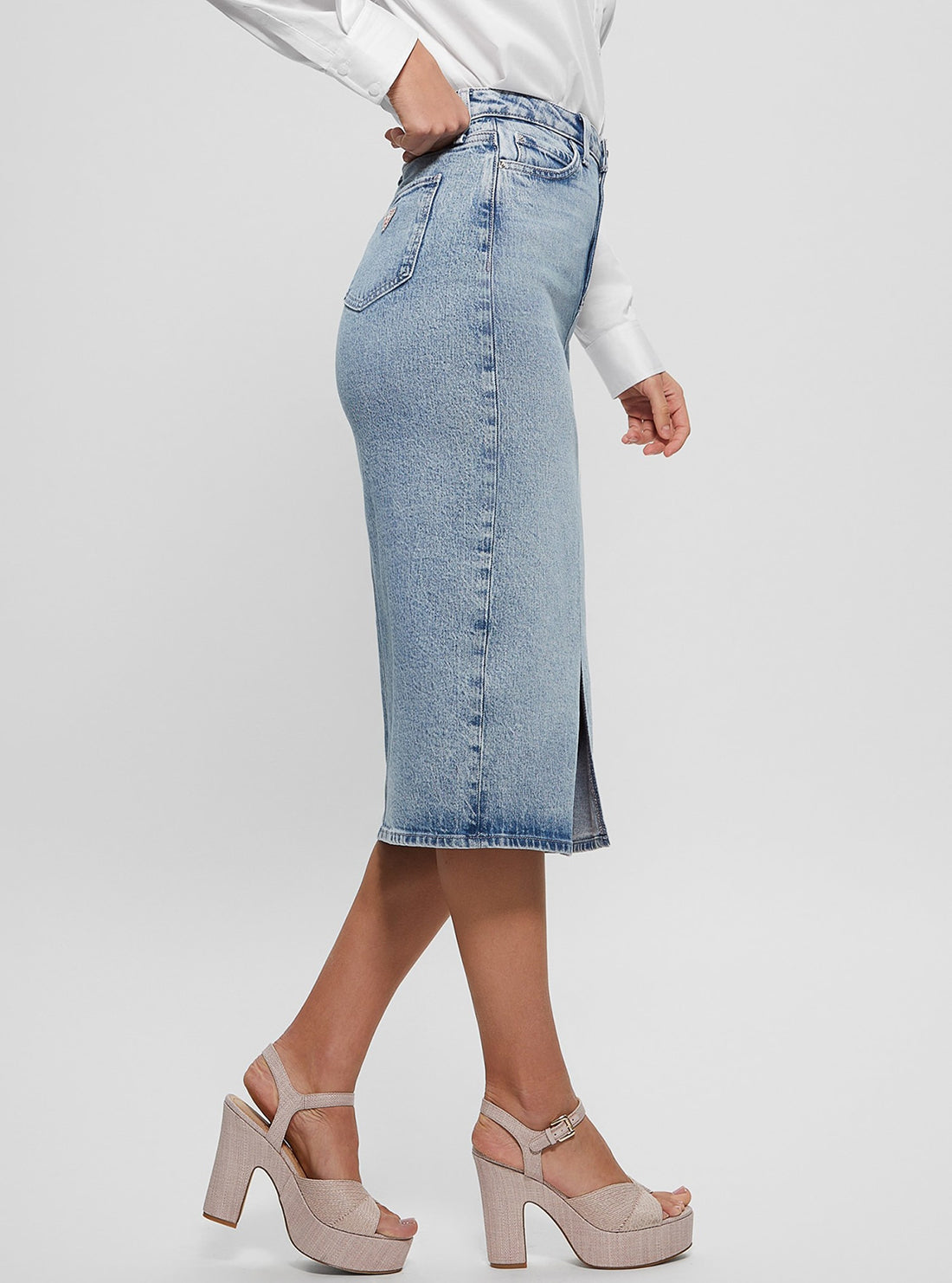 GUESS Blue Mila Denim Midi Skirt side view