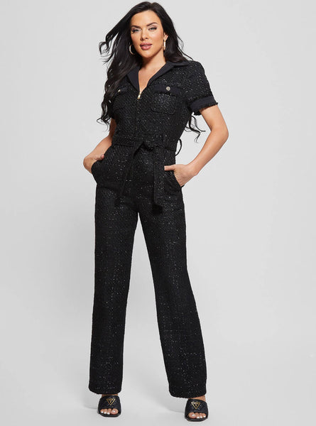 Black Clarissa Metallic Tweed Jumpsuit -