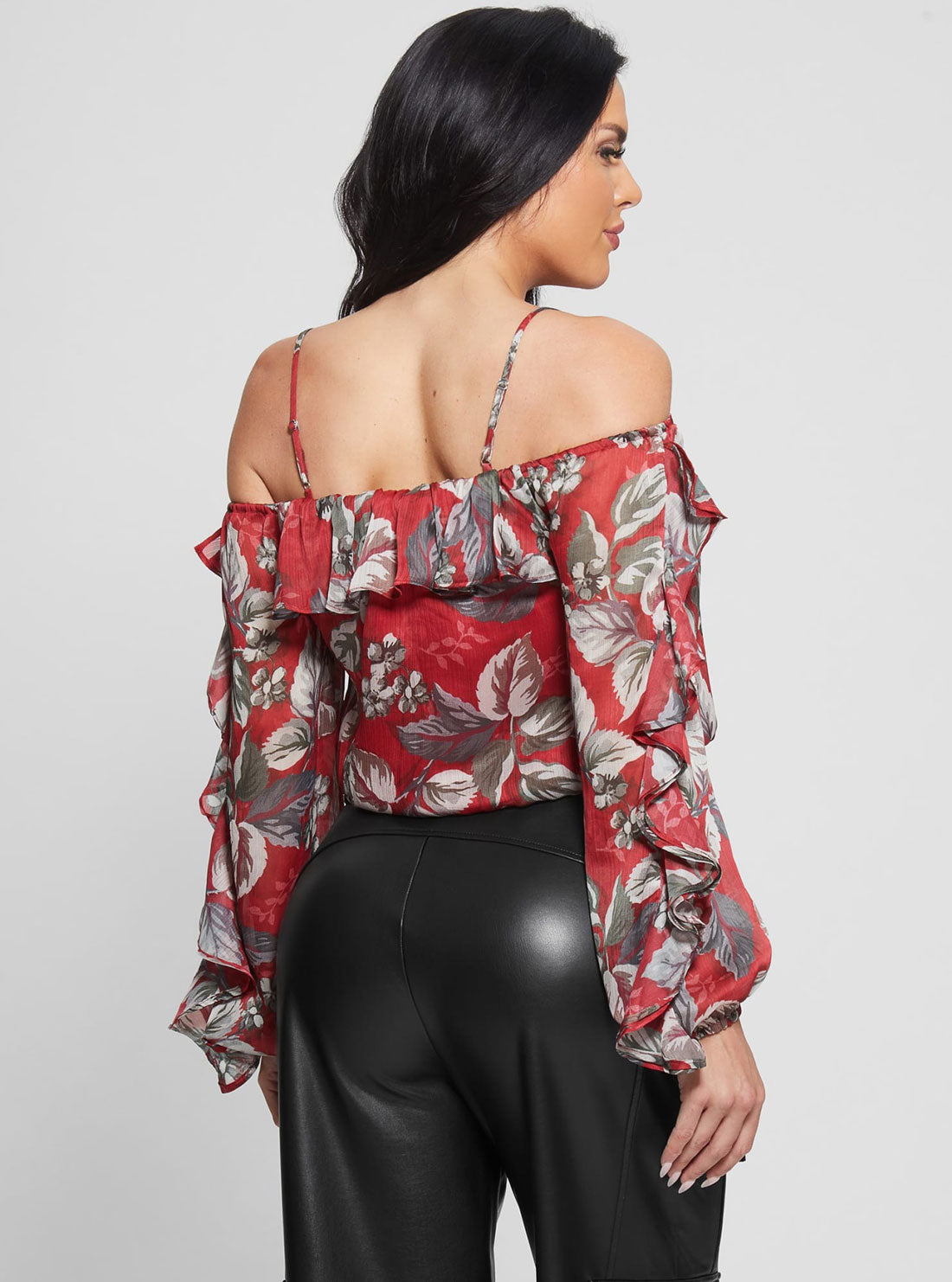 Red Floral Iggy Top | GUESS Women's Apparel | back view