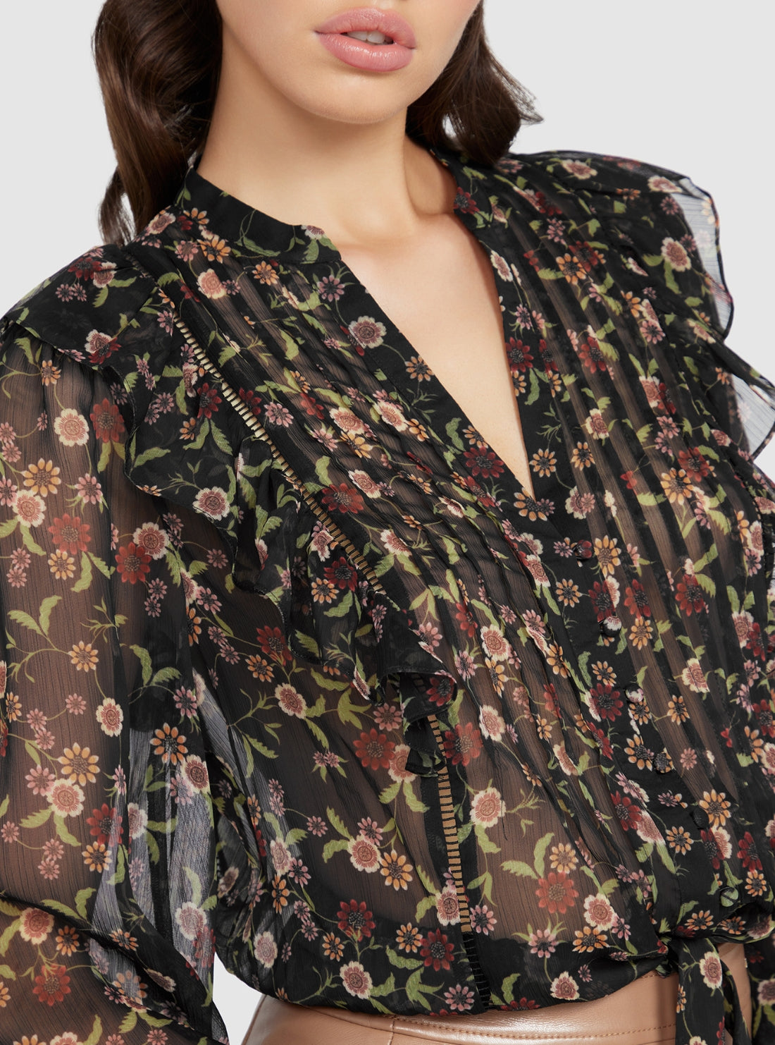 Black Dionne Tie Front Top