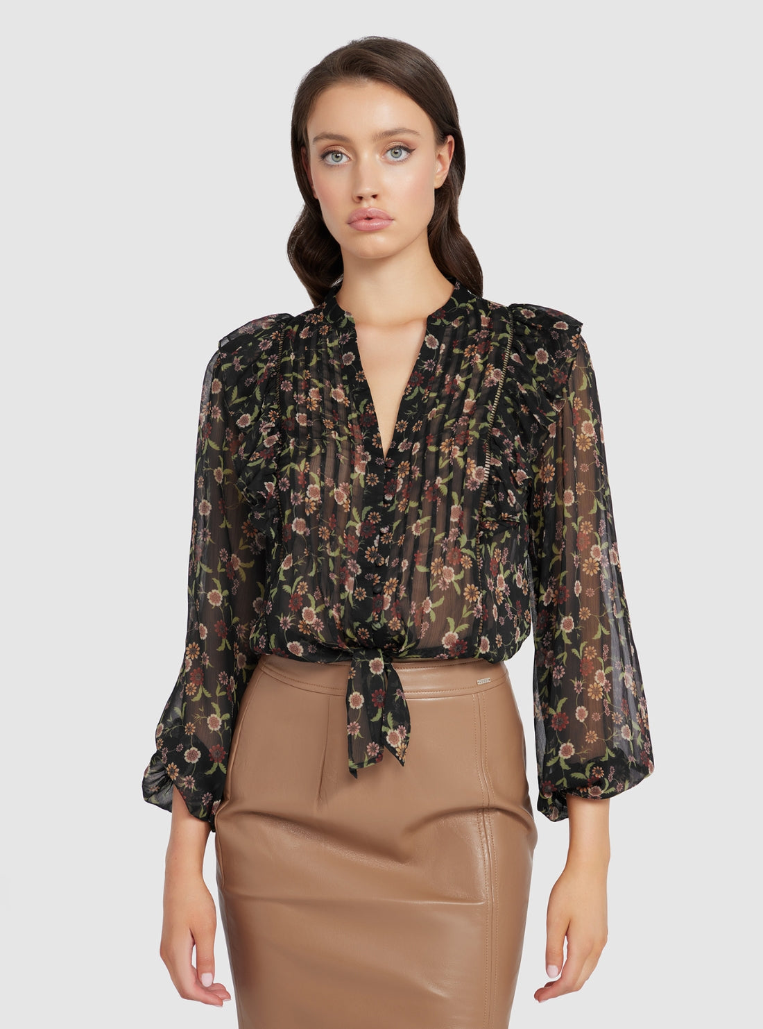 Black Dionne Tie Front Top