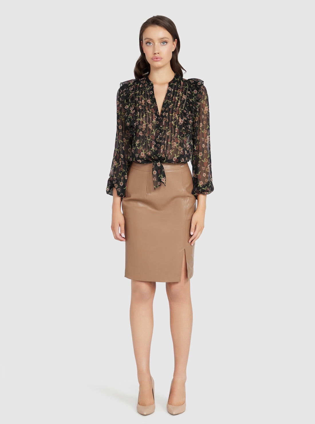 Black Dionne Tie Front Top